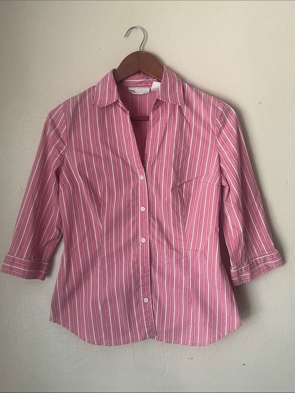 Worthington Pink and White Striped Button-Up Blouse - Picture 1 of 1